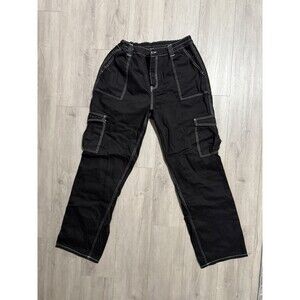 Black Cargo Pants with Contrast White Stitching – Size 16 – Utility  Streetwear